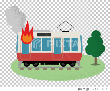 火災に遭う電車のベクターイラスト 73111694