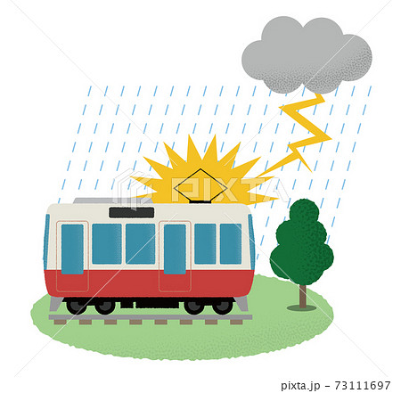 落雷の被害に遭う電車のベクターイラストのイラスト素材