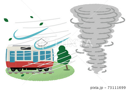 竜巻の被害に遭う電車のベクターイラストのイラスト素材