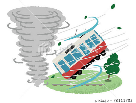 竜巻の被害に遭う電車のベクターイラスト 竜巻の被害に遭う電車のベクターイラスト 73111702