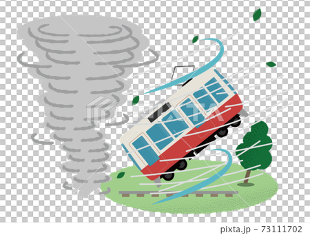 竜巻の被害に遭う電車のベクターイラスト 竜巻の被害に遭う電車のベクターイラスト 73111702