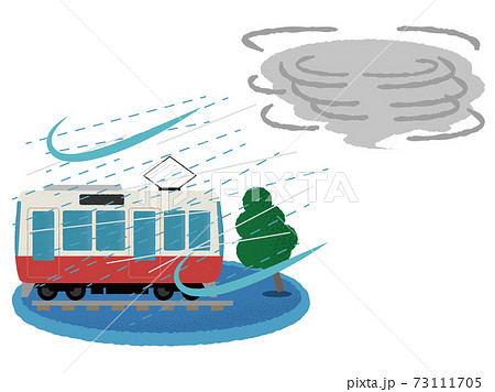 台風の被害に遭う電車のベクターイラストのイラスト素材