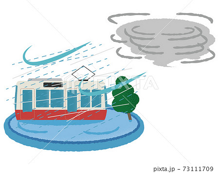 台風の被害に遭う電車のベクターイラストのイラスト素材