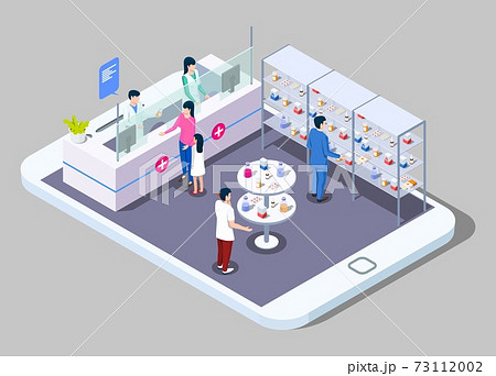 Online pharmacy and drugstore, flat vector illustration. 73112002