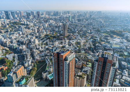 日本の東京都市景観　品川方面やや元麻布ヒルズフォレストタワーなどを望む 73113021