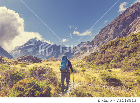 Hike in New Zealand mountains 73113913