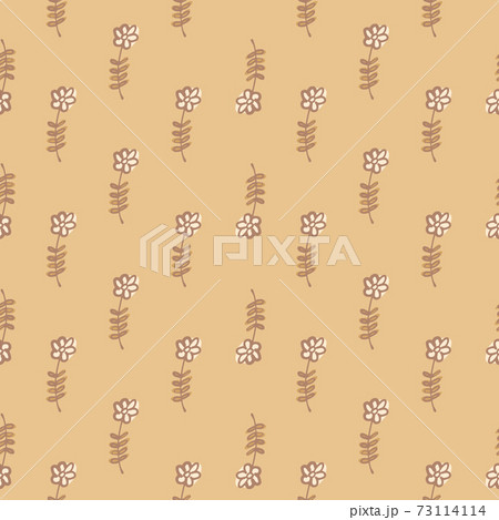 Abstract little flowers seamless doodle pattern. Beige background. Daisy backdrop. 73114114