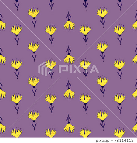 Contrast seamless botanic pattern with bright yellow flower silhouettes. Light purple background. 73114115