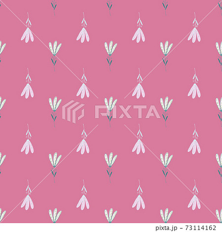 White flowers contoured seamless pattern in hand drawn style. Pink background. 73114162