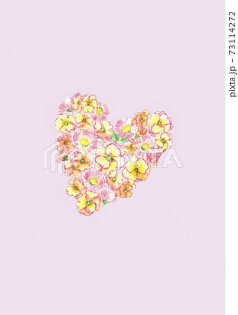 花で作られたハート型の バレンタインテンプレート コピースペースあり ピンク背景 水彩イラスト のイラスト素材