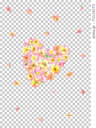 Heart-shaped Valentine template made of flowers with copy space White background transparent [watercolor illustration] 73114273