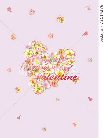 花で作られたハート型の バレンタインテンプレート コピースペースあり ピンクバ 【水彩イラスト】 花で作られたハート型の バレンタインテンプレート コピースペースあり ピンクバ 【水彩イラスト】 73114276