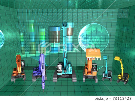 クレーンなどの重機とグラフ　経済　建設　土木　建築　産業　全般イメージ 73115428
