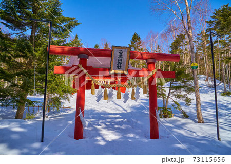群馬県 冬の日光白根山の二荒山神社拝殿前の鳥居 73115656