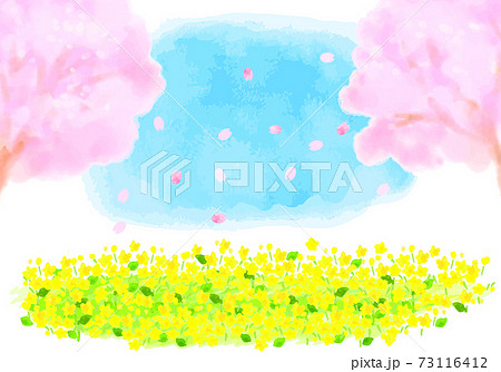 水彩の桜と花畑の春のイラスト素材のイラスト素材