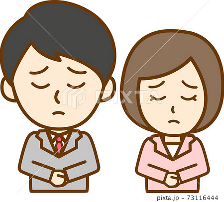 スーツ姿をした悲しむ社会人男女の上半身イラストのイラスト素材