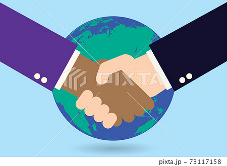 握手をする手と地球 多様性のある社会で Shaking Hands And The Globe Inのイラスト素材