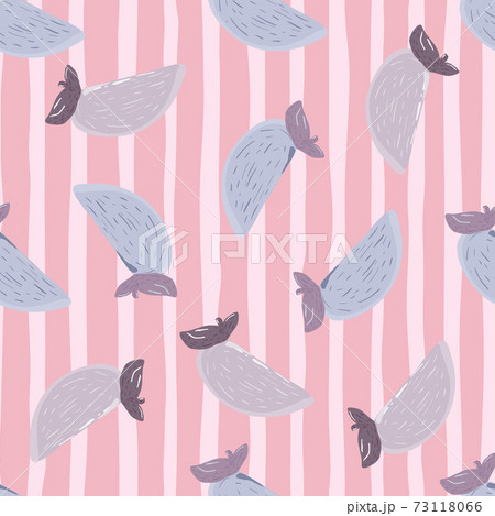 Pastel seamless doodle pattern with blue pale persimmon slice silhouetes. Pink striped background. 73118066