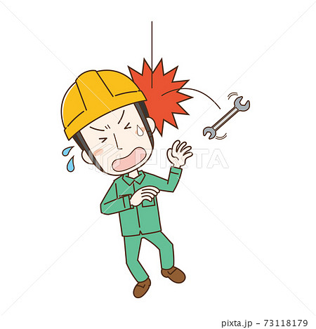 落ちてきた工具が頭に当たってケガをする作業員のイラスト素材