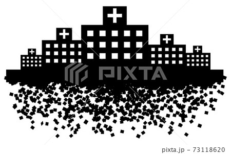 医療崩壊で崩れていく病院のイメージイラスト 73118620