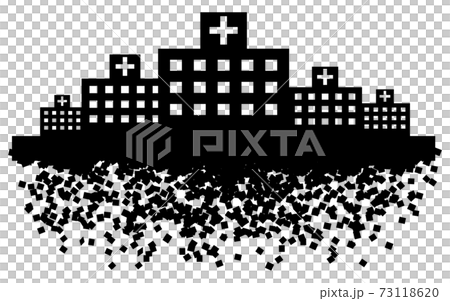 医療崩壊で崩れていく病院のイメージイラスト 73118620