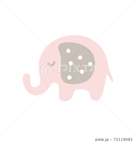 Cute nordic catoon elephant on white background for kids. Beautiful nursery room poster tempale with cute elephant baby. Vector elephant scandinavian illustration 73119083