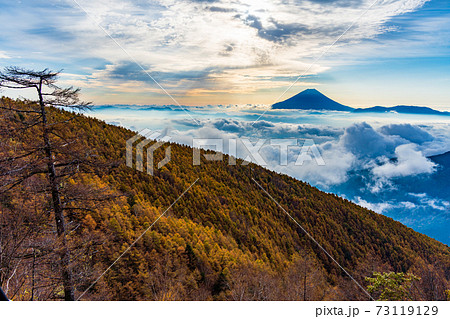 (山梨県)櫛形山の紅葉 大雲海に浮かぶ富士山 (山梨県)櫛形山の紅葉 大雲海に浮かぶ富士山 73119129