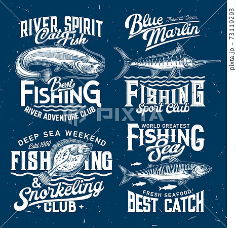 Fishing Club Icons Sport T Shirt Print Templatesのイラスト素材