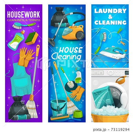 Housework laundry tools, hygiene utensils banners 73119294