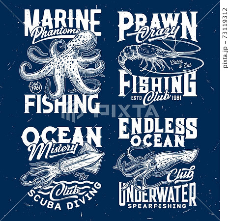 Marine prawn fishing, scuba diving club print Marine prawn fishing, scuba diving club print 73119312