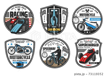 Racing sport icons, motocross speedway, cars races 73119352