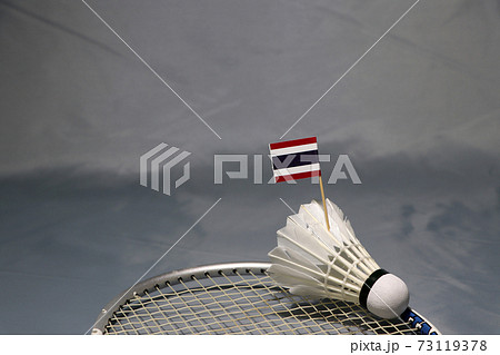 Mini Thailand flag stick on the shuttlecock put on the net of badminton racket. Mini Thailand flag stick on the shuttlecock put on the net of badminton racket. 73119378