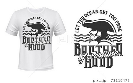 Tshirt print with pirate profile in cocked hat. 73119472
