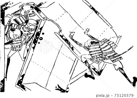 門を押し破る武士 73120379