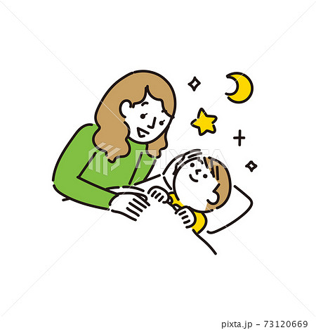 子どもを優しく寝かしつける母親 子どもを優しく寝かしつける母親 73120669