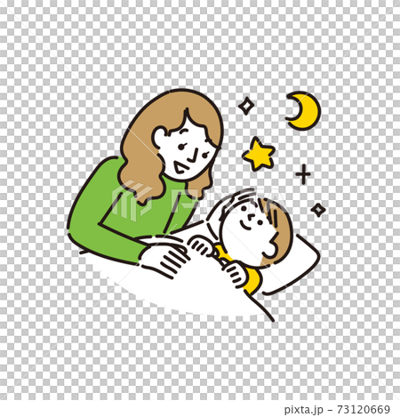 子どもを優しく寝かしつける母親 子どもを優しく寝かしつける母親 73120669