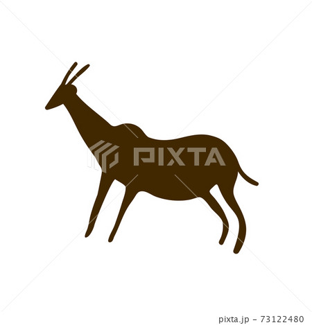Cave paintings - ancient hand-painted petroglyphs. Various animals and hunters in a primitive tribal style. Cave paintings - ancient hand-painted petroglyphs. Various animals and hunters in a primitive tribal style. 73122480