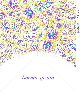 Summer banner. Doodle frame made of abstract freehand ornament. Template for design. 73122525