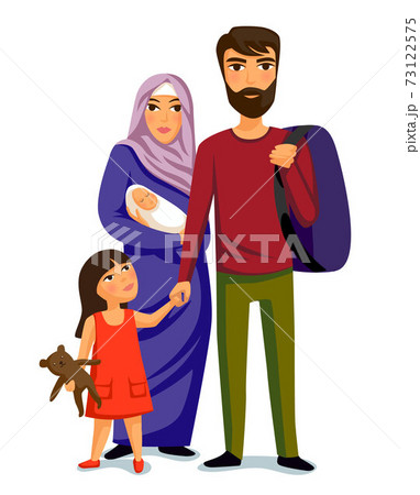 Happy muslim family- parents, their daughter and baby son. Happy muslim family- parents, their daughter and baby son. 73122575