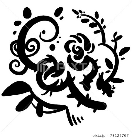 バラとトゲトゲの茎と葉っぱのイラスト素材