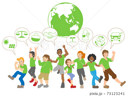 エコ活動をする多国籍のチームの人々 73123241