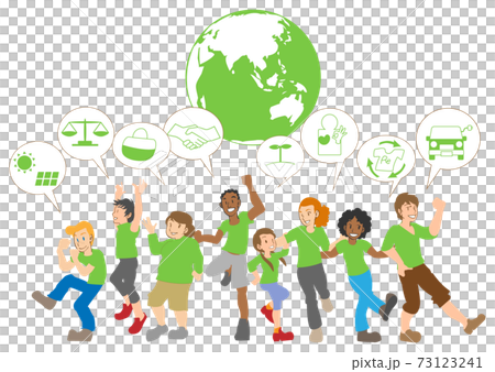 エコ活動をする多国籍のチームの人々 73123241
