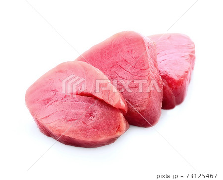 Steak of tuna fish on white backgrounds. Steak of tuna fish on white backgrounds. 73125467