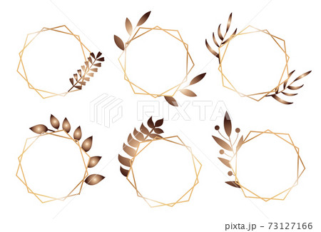 Abstract modern gold frame with tropical leaves plants. Scandinavian line style polygonal glitter triangles, geometric, diamond shapes. Vector illustration Abstract modern gold frame with tropical leaves plants. Scandinavian line style polygonal glitter triangles, geometric, diamond shapes. Vector illustration 73127166