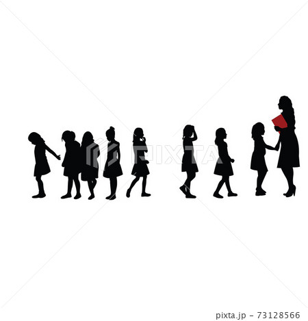 teacher and students together, silhouette vector 73128566