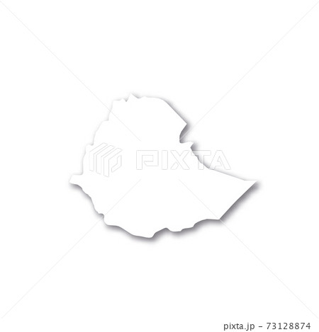 Ethiopia - white 3D silhouette map of country area with dropped shadow on white background. Simple flat vector illustration
