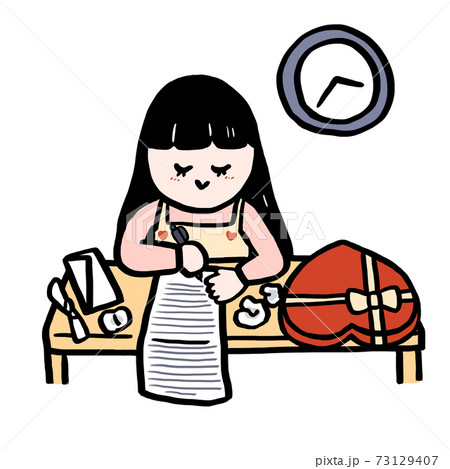 バレンタイン 長文のラブレターを書く女の子 夜更かし Valentineのイラスト素材