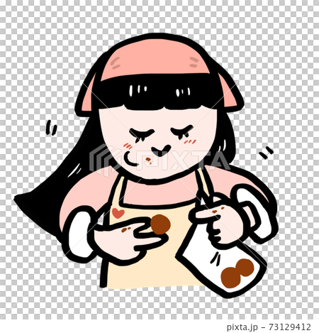 バレンタイン トリュフチョコレートをラッピングしながらつまみ食いする女の子 Valentineのイラスト素材