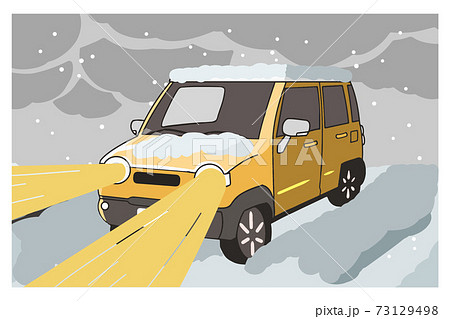 道路　雪道　曇り　ライト　軽自動車 73129498