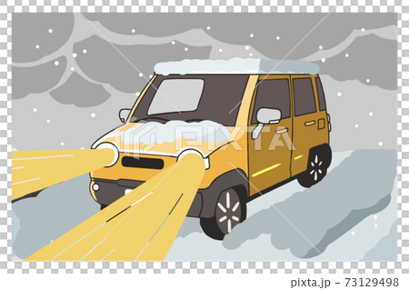 道路　雪道　曇り　ライト　軽自動車 73129498